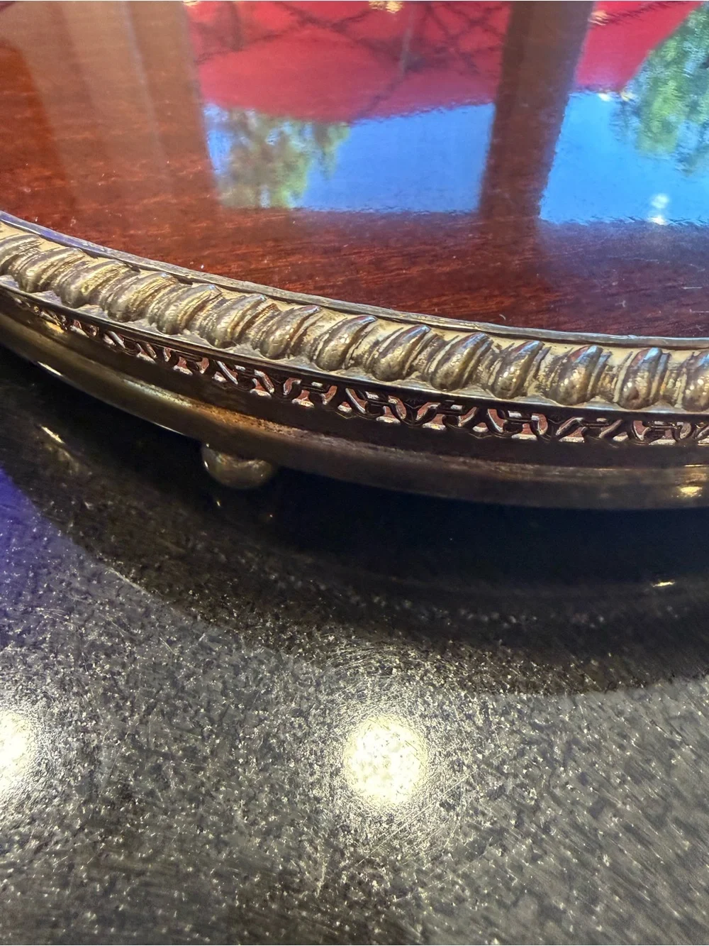 Round Wood and Brass Gallery Tray